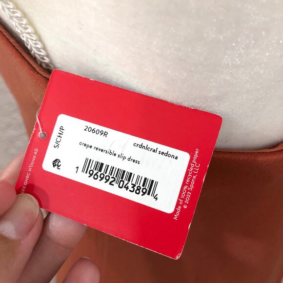 NWT SPANX Carefree Crepe Reversible Slip Midi Dress Coral Orange Sedona - Picture 6 of 14